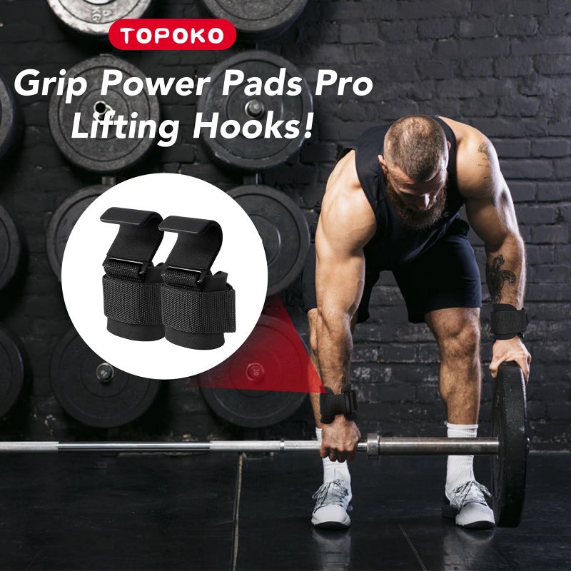 TOPOKO 2 Pcs Weight Lifting Hooks - Upgraded Heavy Duty Lifting Wrist Straps for Deadlift, Powerlift, Pull up bar, Liftups, Shrugs, Alternative in Fitness Gym Power Training, Not Scalable Hook - Image 5